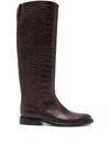 Paris Texas Boots In Rouge Noir Croco-embossed Leather In Brown
