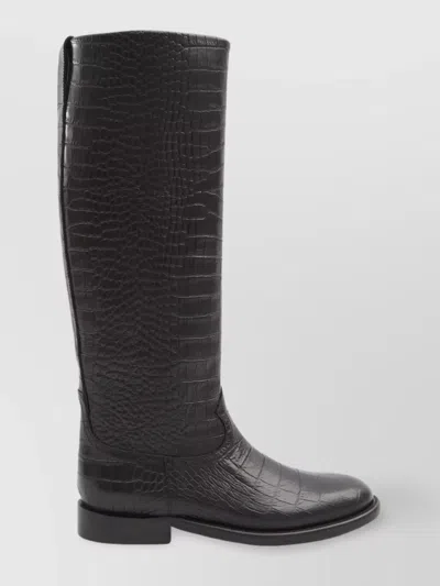 PARIS TEXAS MONTANA CROCO KNEE-HIGH LEATHER BOOTS