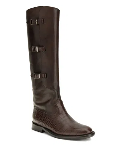 Paris Texas Montana Crocodile-embossed Buckle Boots In Brown