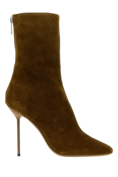 Paris Texas Mud Suede Lidia Ankle Boots With 11 Cm Heel In Brown
