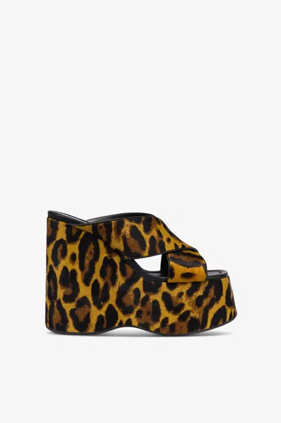 PARIS TEXAS MULES IN MUSTARD LEOPARD-PRINT COWHIDE