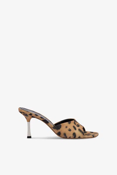 Paris Texas Mules In Natural Leopard-print Suede Leather In Brown