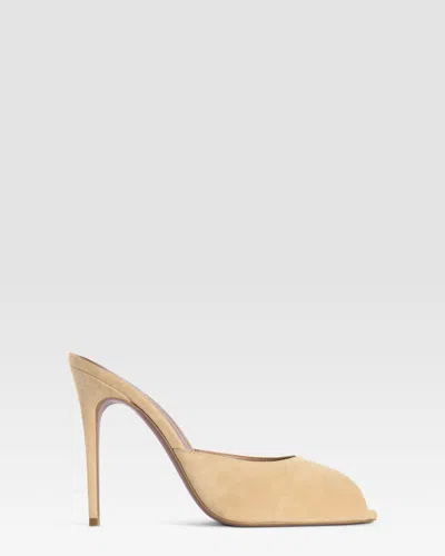 Paris Texas Mules Open-toe In Sand Calf Suede Leather In Nude