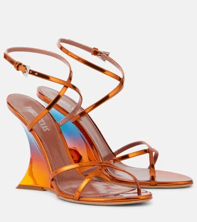 Paris Texas Nina 105 Mirrored Leather Wedge Sandals In Orange