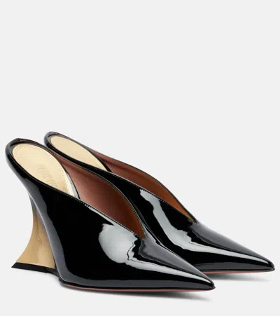 Paris Texas Nina 105 Patent Leather Wedge Mules In Black