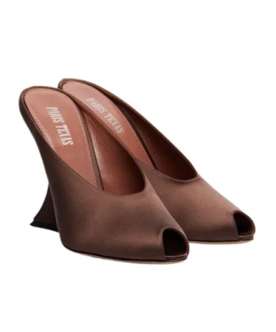 Paris Texas Nina 105 Satin Wedge Mules In Brown