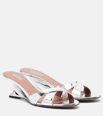 Paris Texas Nina 50 Metallic Leather Wedges In Silver
