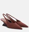 Paris Texas Slingbacks In Rouge Noir Suede Leather With Lizard Print Leather Heel