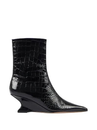 Paris Texas Nina Crocodile-effect Pointed Boots In Black