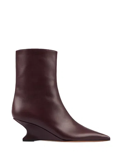 Paris Texas Nina Leather Wedge Ankle Boots In Burgundy