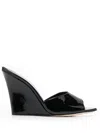 Paris Texas Open Wedge Pumps With Glossy Finish In Black