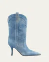 Paris Texas Paloma Denim Effect Suede Stiletto Western Booties In Jeans