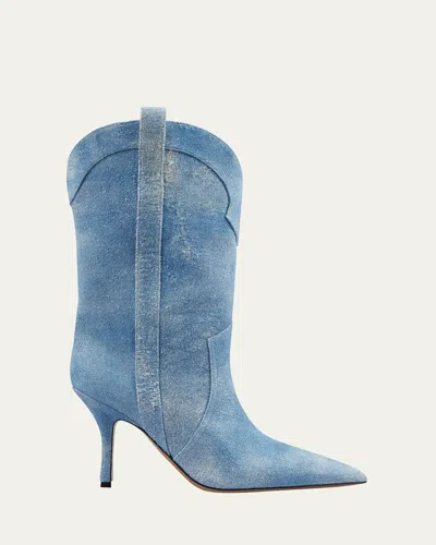 Paris Texas Paloma Denim Effect Suede Stiletto Western Booties