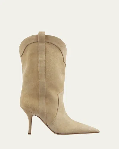Paris Texas Paloma Suede Stiletto Western Booties In Ecru