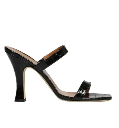 Paris Texas Patent Croco 2 Strap Mules In Black