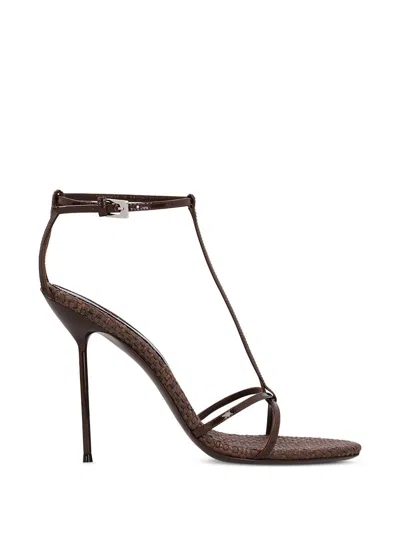 Paris Texas Patent Leather And Raffia T-strap Sandals In Multi