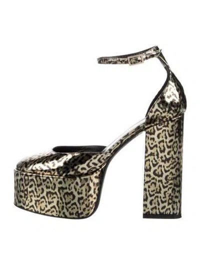 Pre-owned Paris Texas Patent Leather Animal Print D'orsay Pumps In Gold