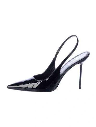 Pre-owned Paris Texas Patent Leather Crystal Embellishments Slingback Pumps In Black