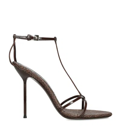 Paris Texas Patent Leather Lidia T-strap Heeled Sandals 105 In Brown