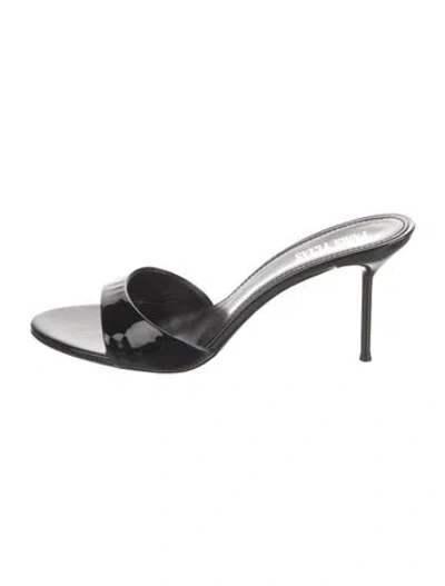 Pre-owned Paris Texas Patent Leather Slides In Black