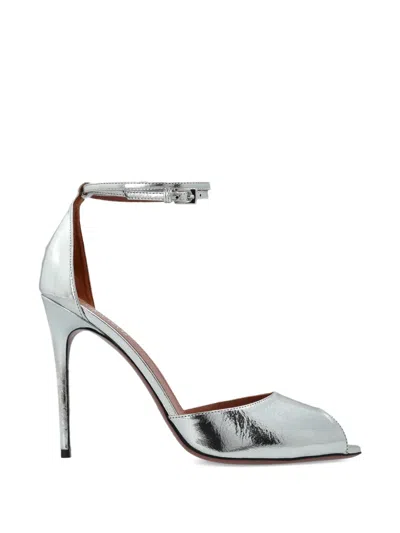 Paris Texas Peep Toe Ankle Strap Pumps In Metallic
