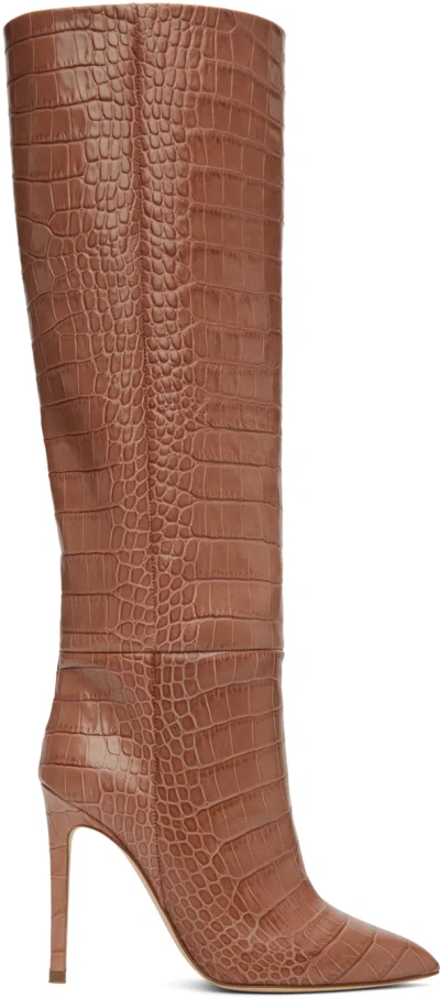 Paris Texas Pink Croc Stiletto Tall Boots In Texas Rose
