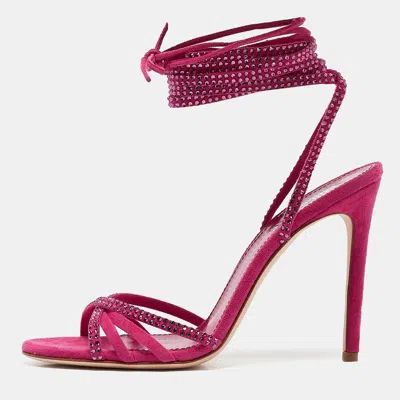 Pre-owned Paris Texas Pink Suede Crystal Embellished Holy Nicole Sandals Size 37