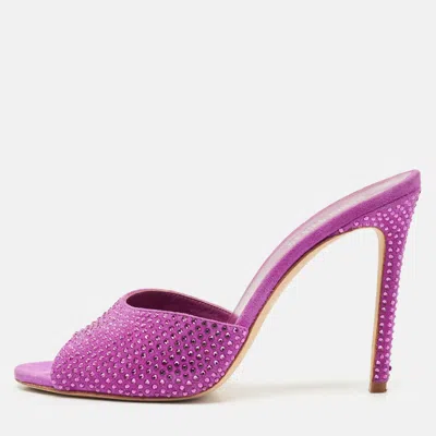 Paris Texas Pink Suede Crystal Embellished Slide Sandals In Purple