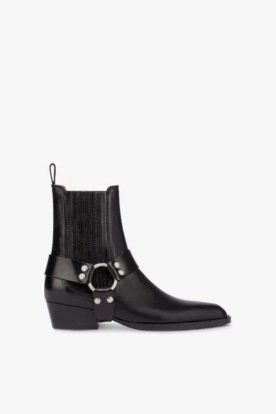 PARIS TEXAS POINTED ANKLE BOOTS IN SHINY BLACK VINTAGE LEATHER