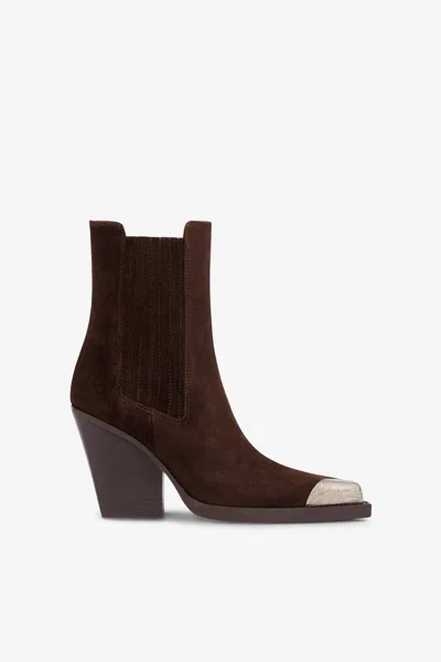 Paris Texas Pointed Ankle Boots In Smooth Pepper Suede Leather In Brown