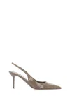 Paris Texas Pointed Arrow Toe Slingback In Glossy Patent Finish In Brown