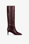 PARIS TEXAS POINTED KNEE-HIGH BOOTS IN ROUGE NOIR SOFT CROCO-EMBOSSED LEATHER