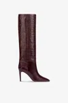Paris Texas Pointed Knee-high Boots In Rouge Noir Soft Croco-embossed Leather In Rouge Noir