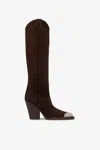 Paris Texas Pointed Knee-high Boots In Smooth Pepper Suede Leather In Pepper