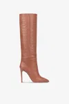 Paris Texas Pointed Knee-high Boots In Texas Pink Soft Croco-embossed Leather In Texas Pink