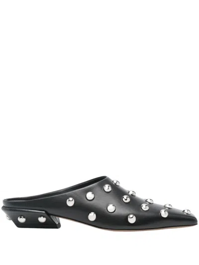 PARIS TEXAS PARIS TEXAS POINTED TOE BLACK SANDALS WITH METALLIC STUDS