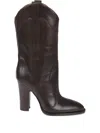 Paris Texas Black Leather Cowboy Boots With Heels In Brown