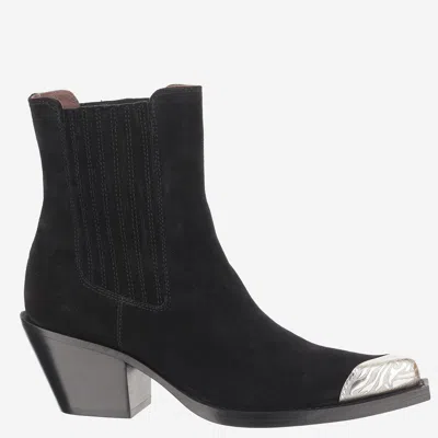 Paris Texas Pointed Toe Suede Ankle Boot In Black