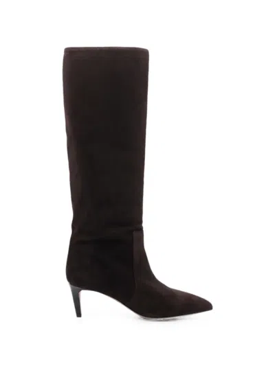 Paris Texas Knee Length Boots Pointed Toe Stiletto Heel In Black