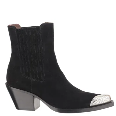 Paris Texas Pointed-toe Suede Ankle Boots With Metallic Detailing In Black