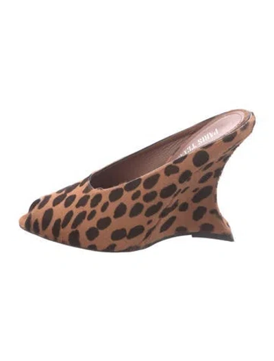 Pre-owned Paris Texas Ponyhair Animal Print Mules In Brown