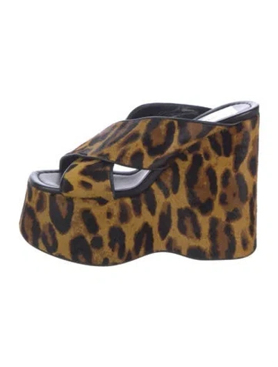 Pre-owned Paris Texas Ponyhair Animal Print Slides In Brown