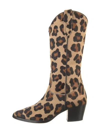 Pre-owned Paris Texas Ponyhair Animal Print Western Boots In Brown
