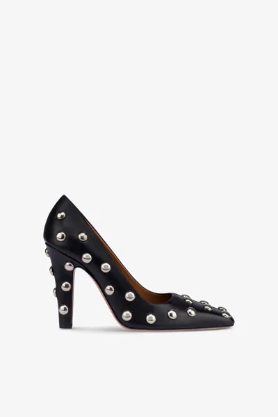 PARIS TEXAS PUMPS IN NICKEL-STUDDED BLACK LEATHER