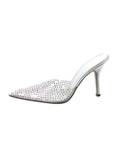 Pre-owned Paris Texas Pvc Crystal Embellishments Mules In Silver