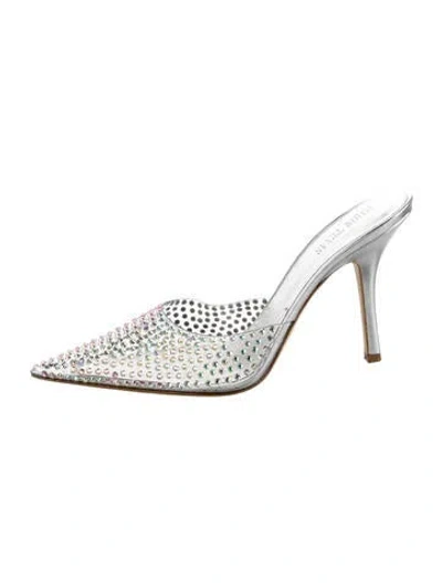 Pre-owned Paris Texas Pvc Crystal Embellishments Mules In Silver