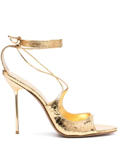 Paris Texas Python-effect Leather Sandals In Gold