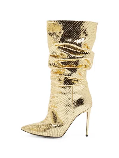 Pre-owned Paris Texas Python-embossed Mid-calf Boots In Gold