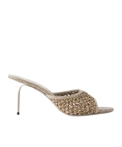 Paris Texas Raffia Woven High Heel Slide Sandals In Neutral