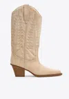 Paris Texas 70mm Embroidered-motif Suede Boots In Ecru